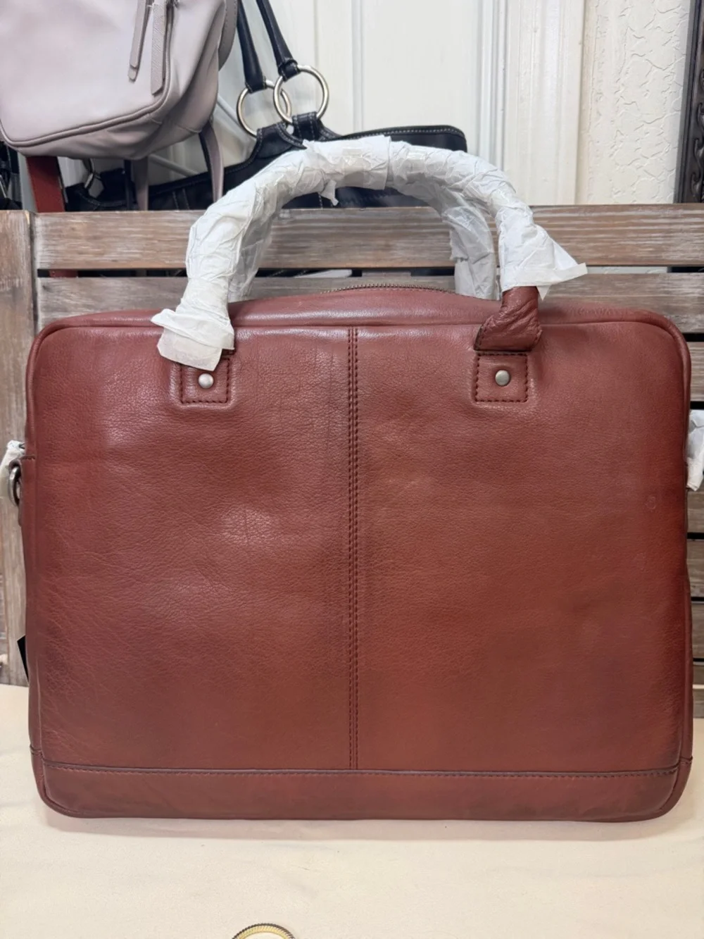 Frye Brown Leather Men's Briefcase cognac new nwt retail $458 attache
